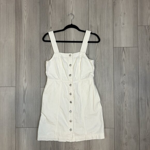 Madewell Denim Square Neck Sleeveless Tile White Button Front Mini Dress Size 4 - Picture 1 of 11